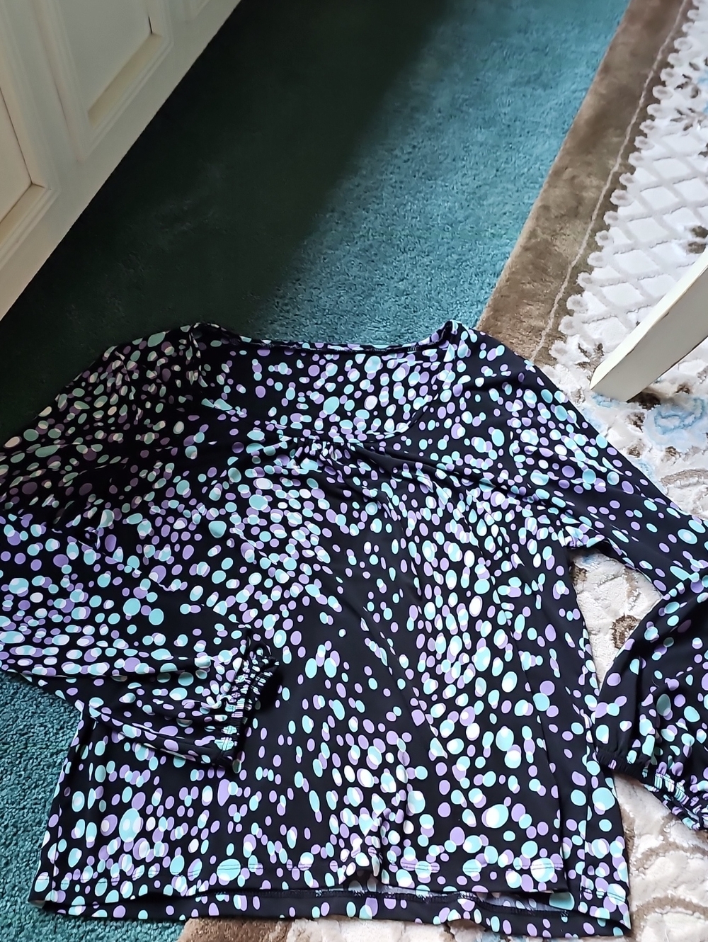 Black Blouse with Mint & Lavender Dot Print